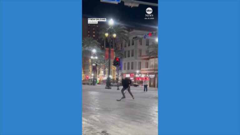 WATCH:  Skater plays hockey on icy Canal Street in New Orleans