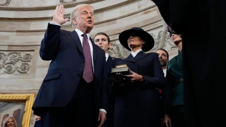 Trump doesn’t place hand on Bible during swearing-in