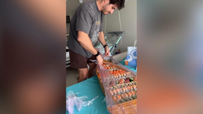 WATCH:  Dad surprises his wife with huge sushi boat after she gives birth
