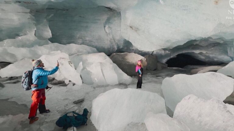 WATCH:  Hikers explore a beautiful, short-lived ice cave inside a glacier